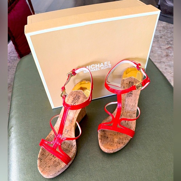 Michael Kors Orange Strappy Wedge Sandals - Picture 1 of 6